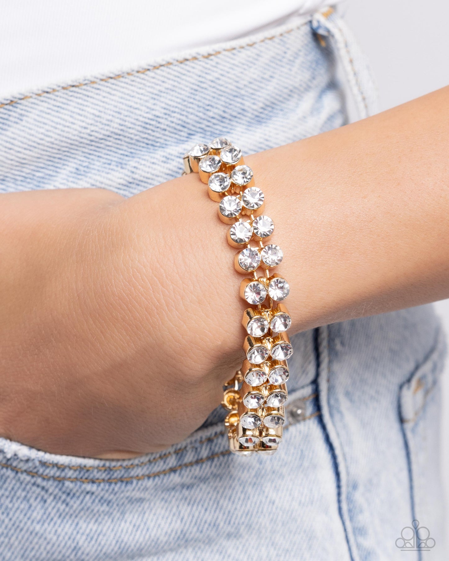 Once Upon A TIARA - Gold Round Fittings/Faceted White Gems Paparazzi Adjustable Bracelet