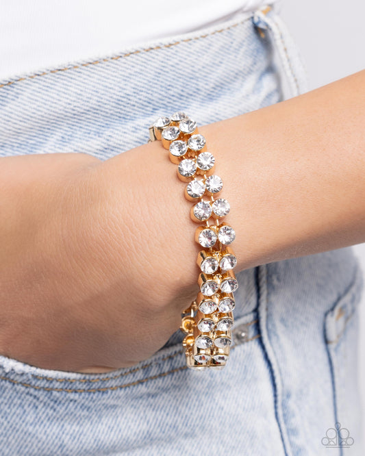 Once Upon A TIARA - Gold Round Fittings/Faceted White Gems Paparazzi Adjustable Bracelet