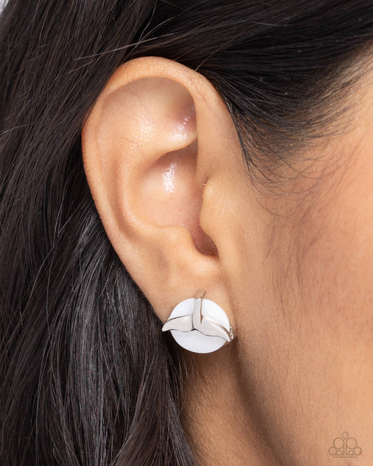 Mermaidcore - White Shell Post & Silver Mermaid Tail Paparazzi Post Earrings