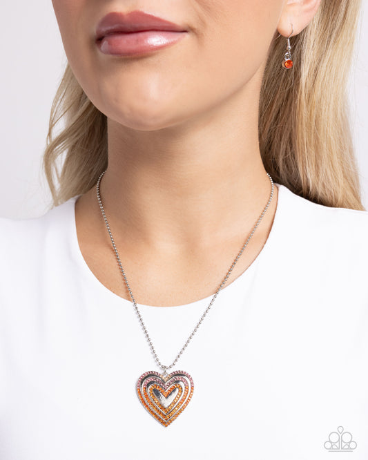 Hallucinatory Hearts - Orange Ombre Rhinestone Encrusted Heart Pendant Paparazzi Necklace & matching earrings