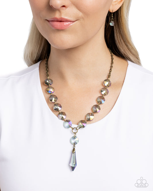 Celestial Class - Brass Chain/UV Shimmer Beaded Paparazzi Necklace & matching earrings