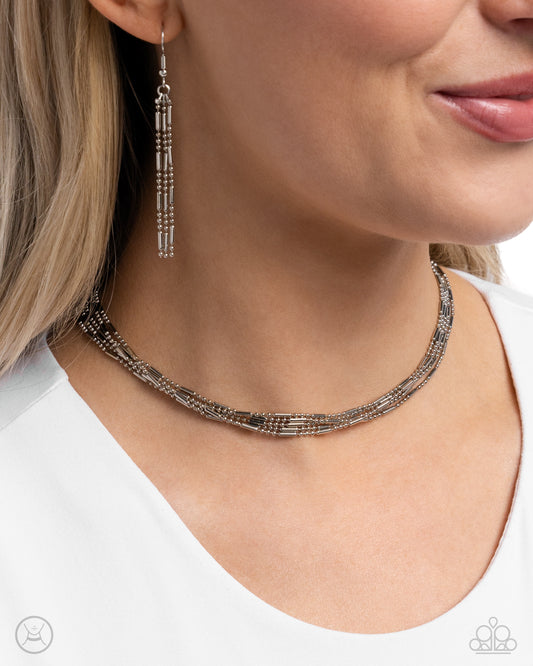 Monochromatic Marvel - Silver Ball/Bar Chain Paparazzi Choker Necklace & matching earrings