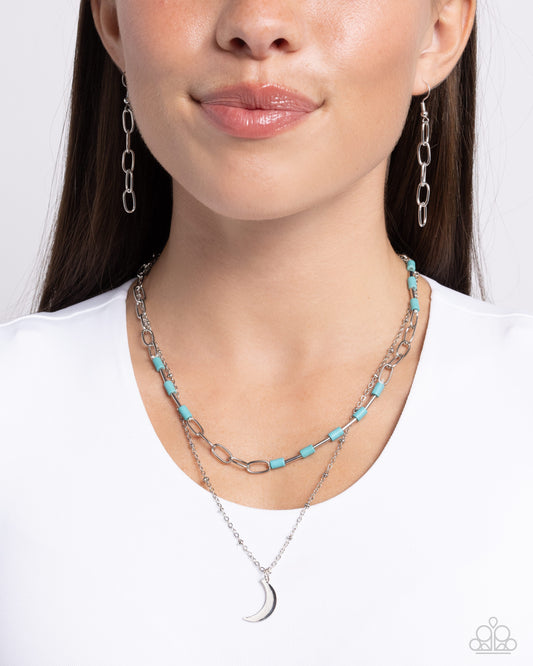 Lunar Lucidity - Blue Cylindrical Beads/Paperclip Chain/Silver Moon Paparazzi Necklace & matching earrings
