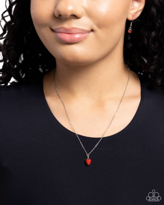 Strawberry Style - Red Dainty Beaded Strawberry Pendant Paparazzi Necklace & matching earrings