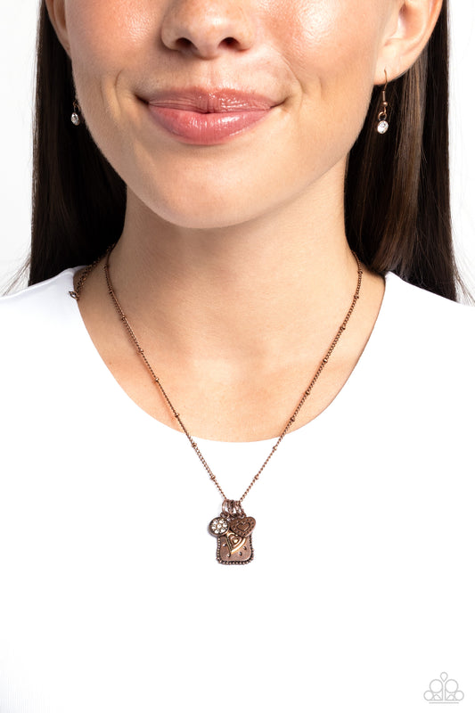 Antiqued Admiration - Copper Layered Heart/Sun-Burst Pendant Paparazzi Necklace & matching earrings