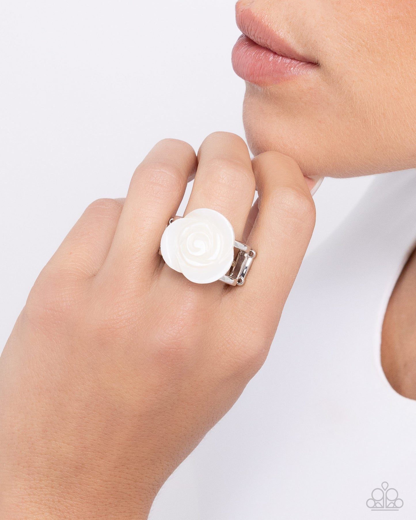 Top-SHELL Shine - White Rosette Paparazzi Ring