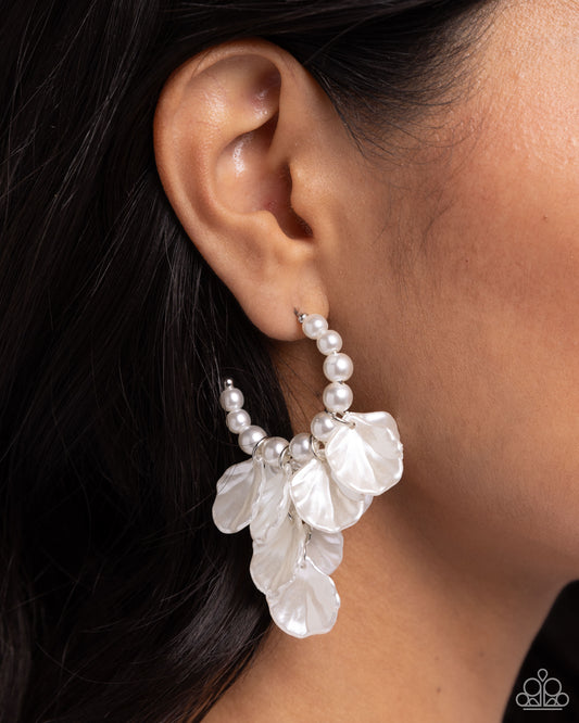 Frilly Feature - White Pearl Petals & White Pearl Hoop Paparazzi Earrings