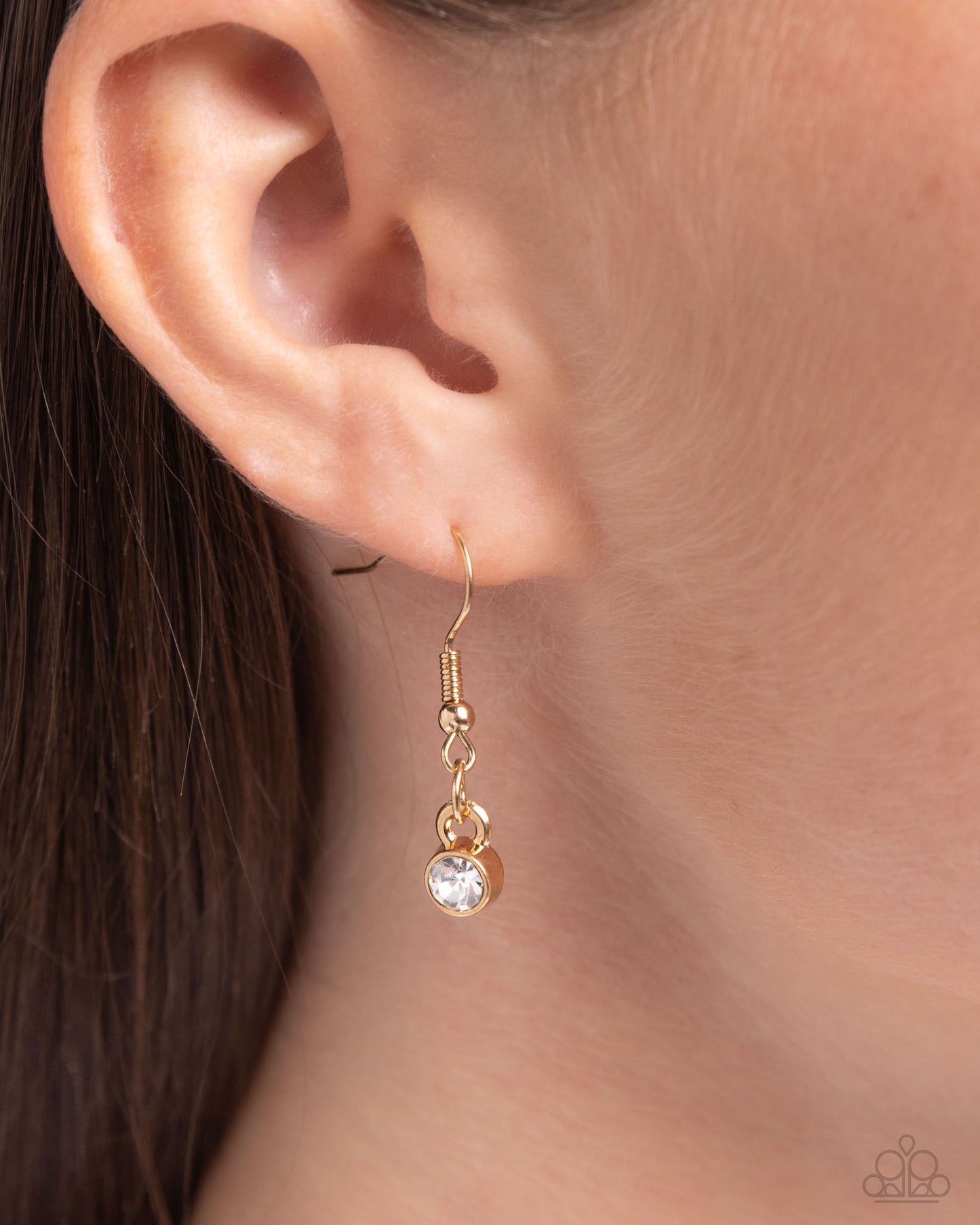 Pronged Premiere - Gold Snake Chain/White Gem Pendant Paparazzi Necklace & matching earrings