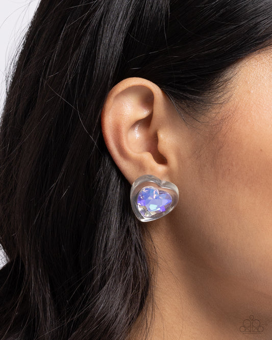 Heart-Pounding Haute - Purple UV Heart Gem/Clear Frame Paparazzi Earrings
