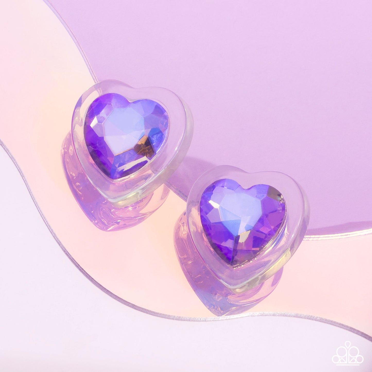Heart-Pounding Haute - Purple UV Heart Gem/Clear Frame Paparazzi Earrings