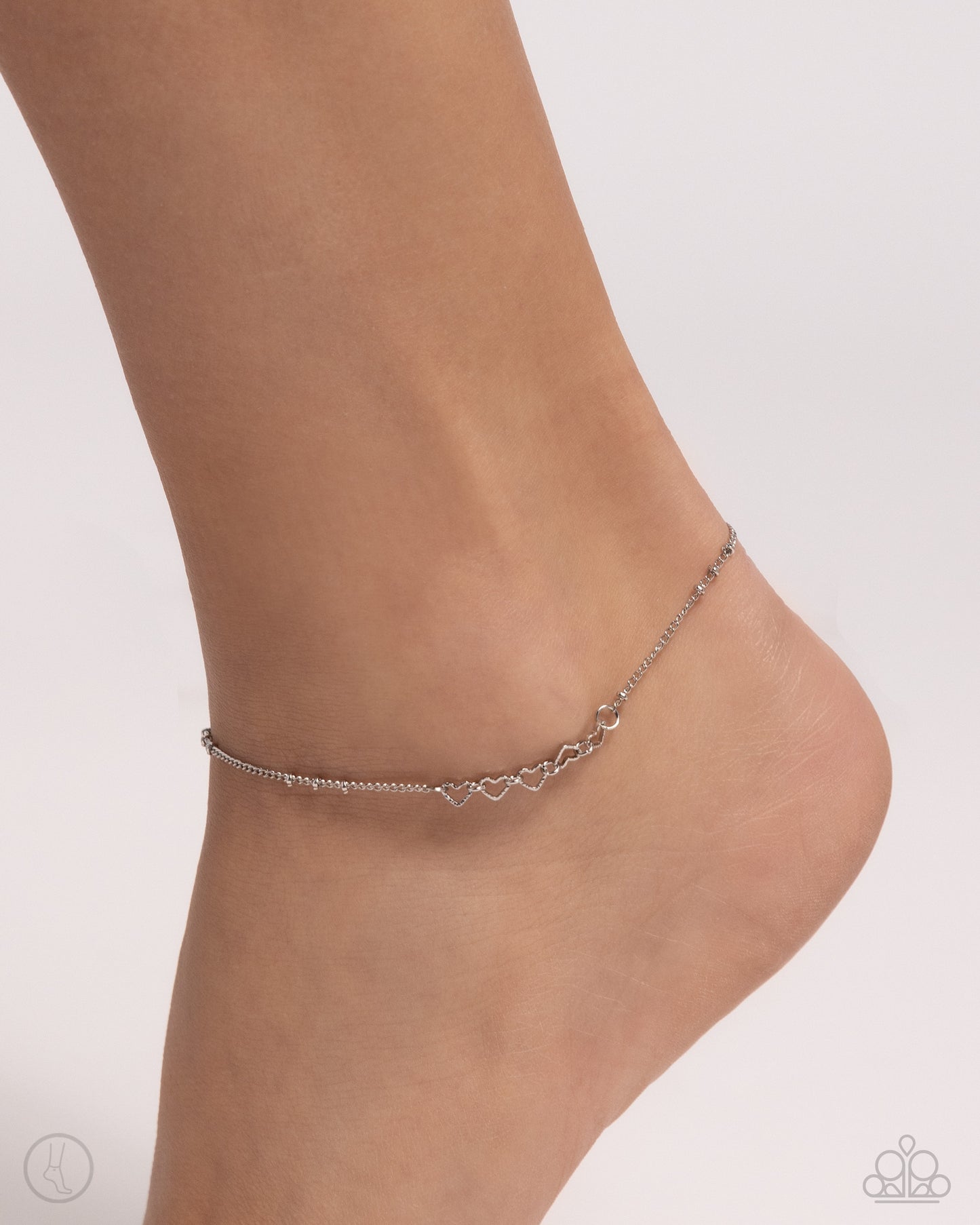 Satellite Shimmer - Silver Heart Silhouettes/Silver Satellite Chain Paparazzi Anklet