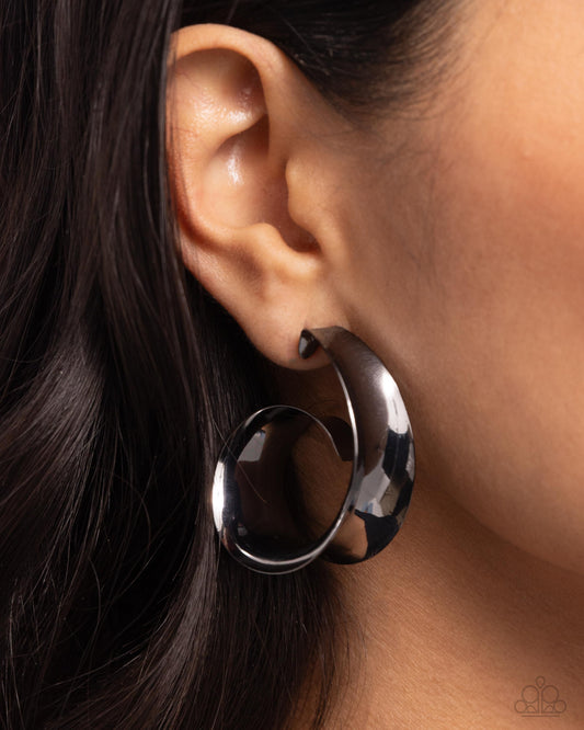 Curly Cadence - Gunmetal Curled Bar Paparazzi Hoop Earrings