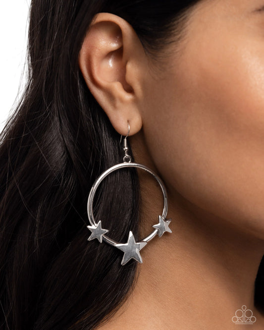 Let Sparkle Ring! - Silver Stars Encrusted Paparazzi Earrings