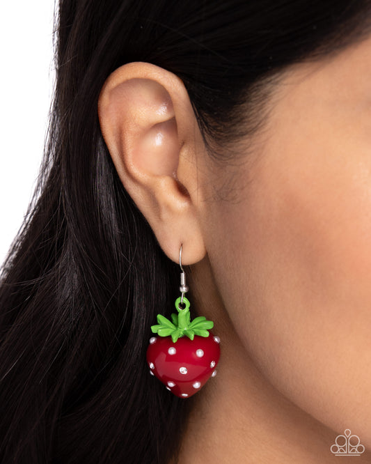 Strawberry Sentiment - Red & Green Strawberry Paparazzi Earrings