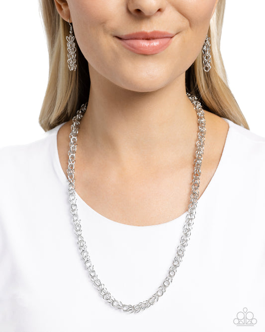 Industrial Influence - Silver Airy Abstract Chain Paparazzi Necklace & matching earrings