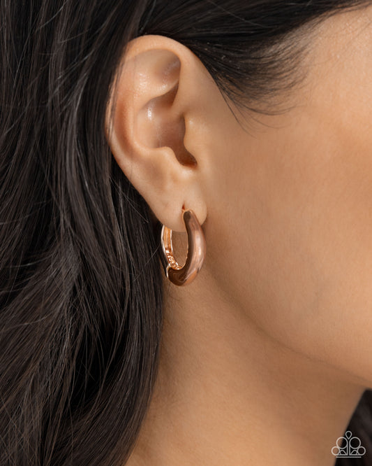 Monochromatic Makeover - Rose Gold Abstract Hinge Hoop Paparazzi Earrings