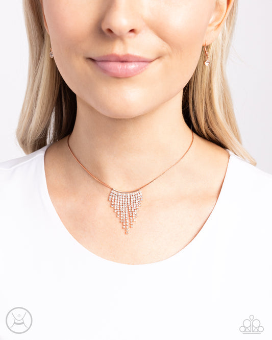Chandelier Cadenza - Copper Dainty Chain/Dainty White Rhinestones Paparazzi Necklace & matching earrings