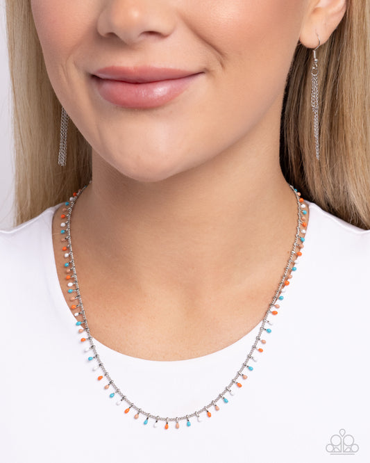 Bermuda Beads - Blue, White, Brown, Orange Painted Beaded Paparazzi Necklace & matching earrings