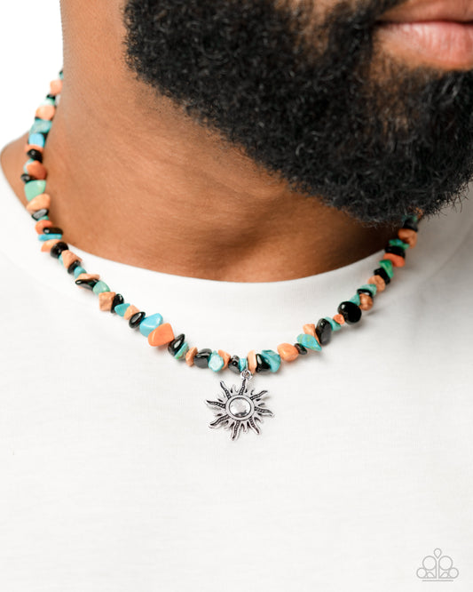 Dancing In The Sunlight - Black, Orange, Green, Turquoise Stone Pebbles Urban Necklace