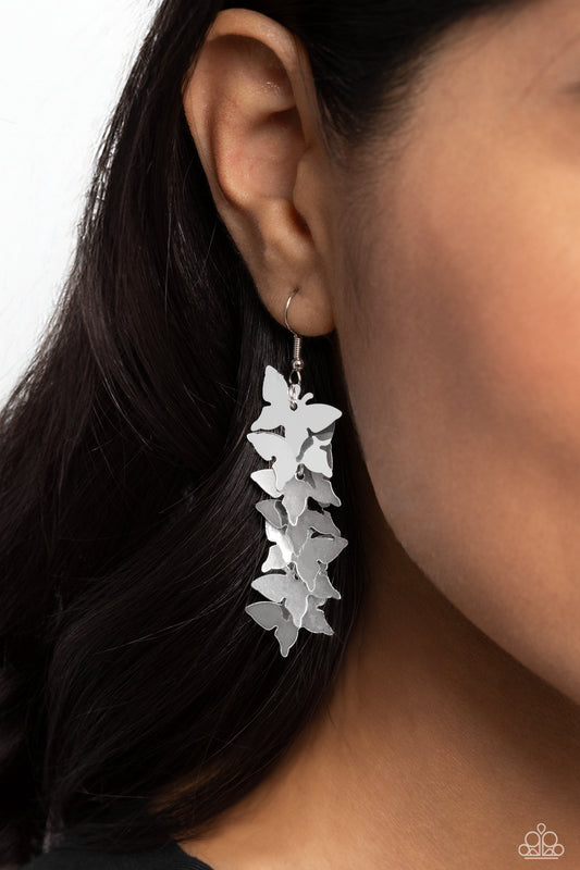 Aerial Ambiance - Silver Dainty Butterfly Paparazzi Earrings