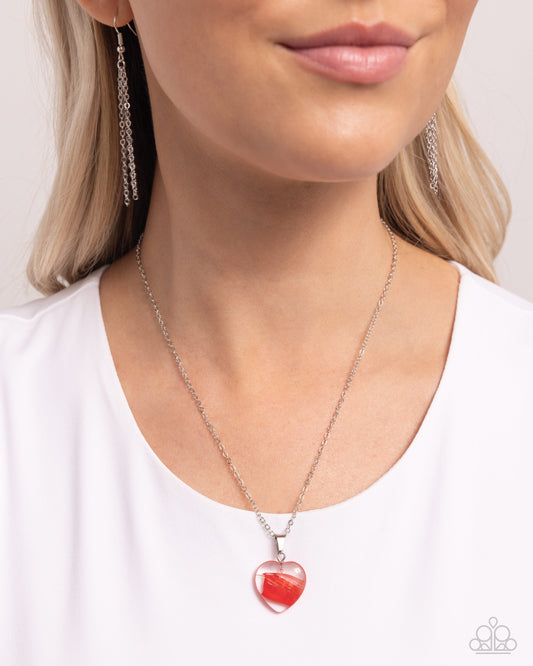 HEART Exhibition - Red Swirl/Clear Heart Pendant Paparazzi Necklace & matching earrings