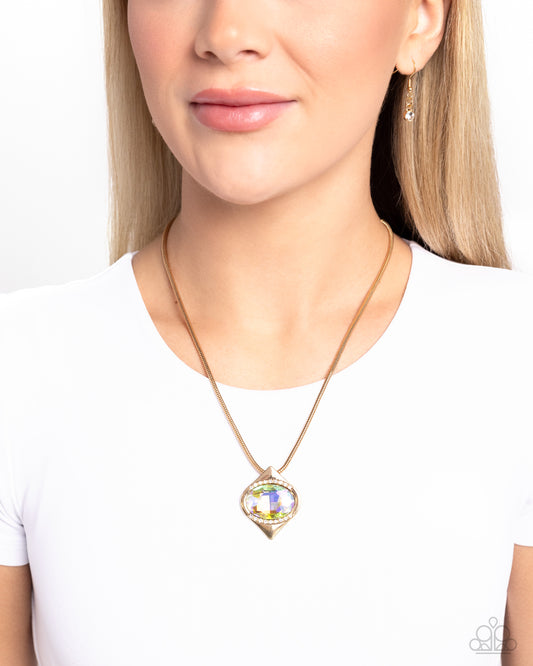 Motivated Maverick - Gold Snake Chain/Iridescent Oval Gem Paparazzi Necklace & matching earrings