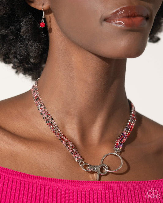 Chic Connection - Red Multicolored Gems/Silver Lobster Claw Paparazzi Necklace & matching earrings