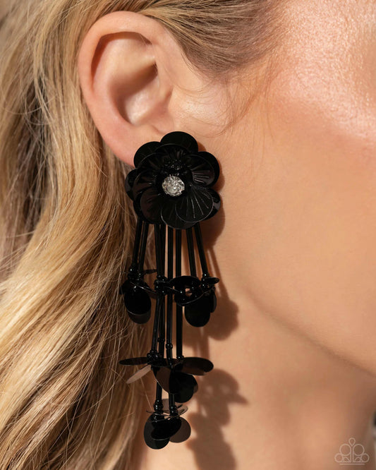 Floral Future - Black Sequin Flower Paparazzi Earrings