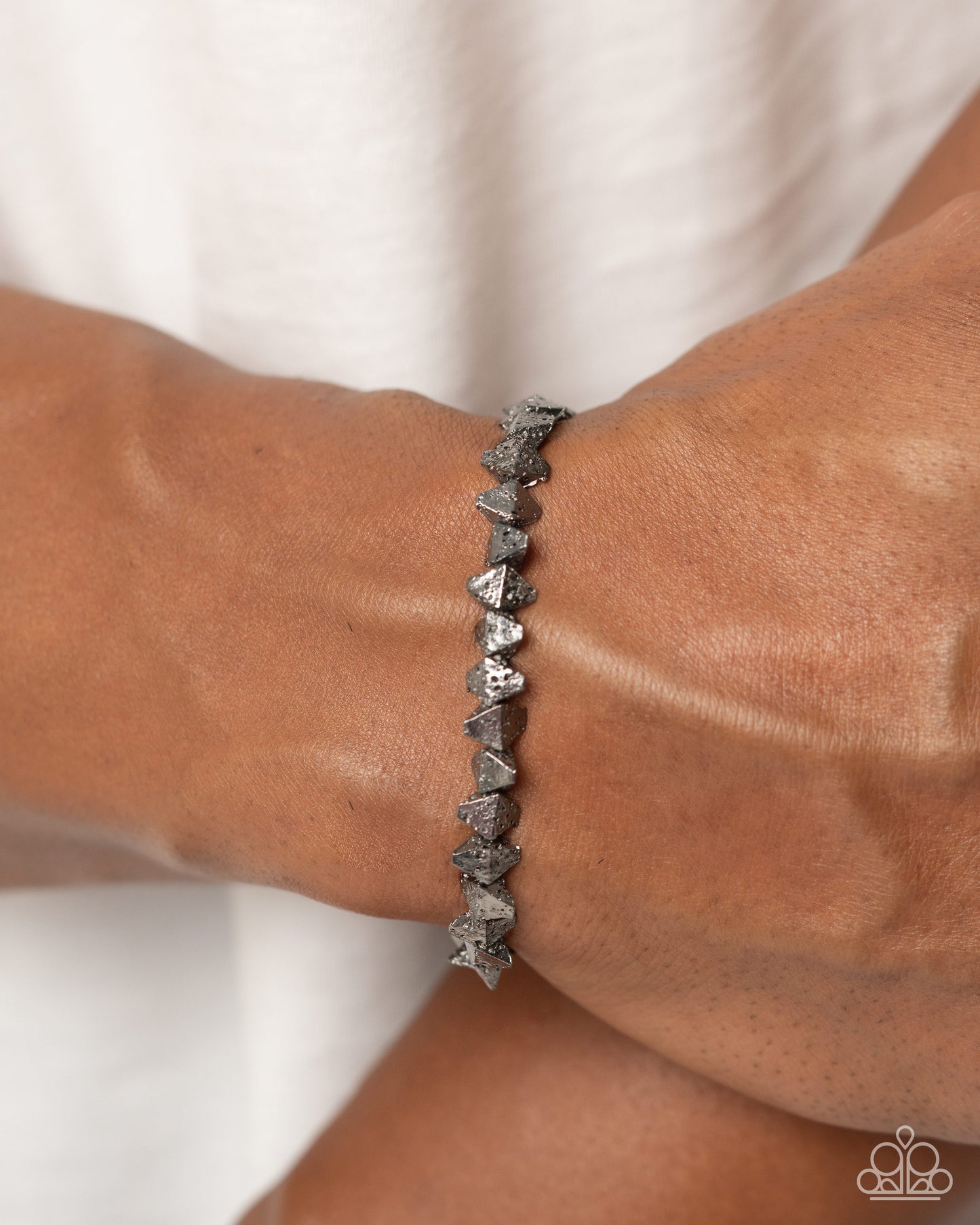 Urban Undercut - Black & Silver Chiseled Lava Rock Paparazzi Stretch Bracelet