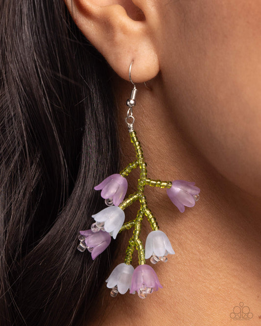 Beguiling Bouquet - Purple Tulips & Green Seed Beads Paparazzi Earrings