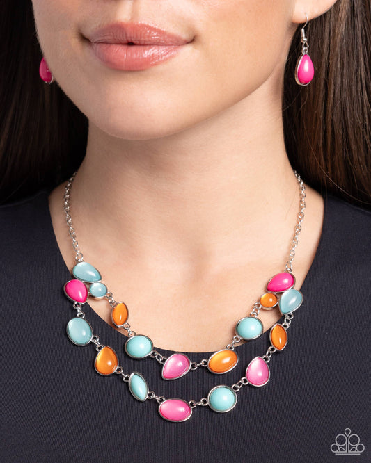Variety Vogue - Pink/Blue/Orange Beaded Paparazzi Necklace & matching earrings
