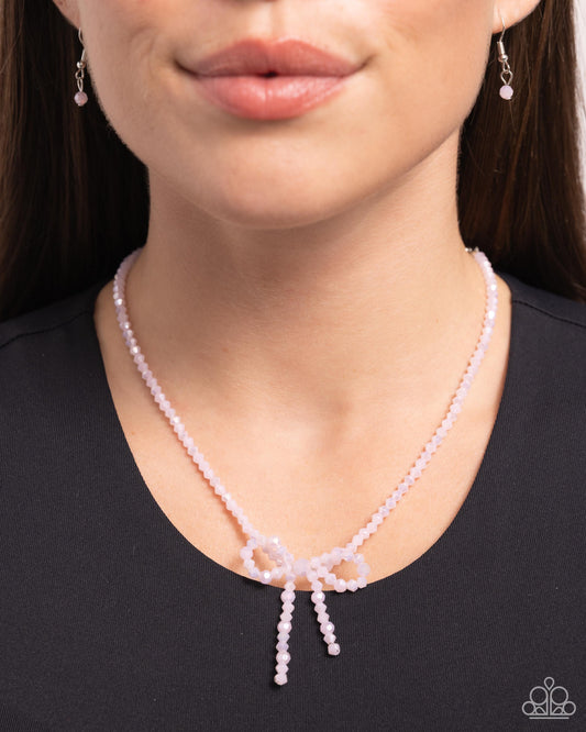 Somebody I Used to BOW - Pink Beaded Bow Paparazzi Necklace & matching earrings