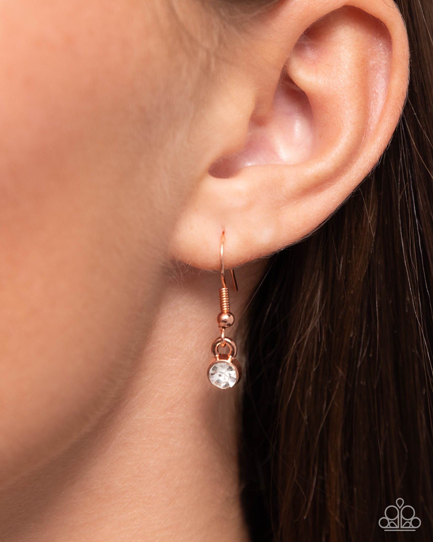 Understated Shimmer - Copper Paperclip Chain/White Rhinestones Paparazzi Necklace & matching earrings