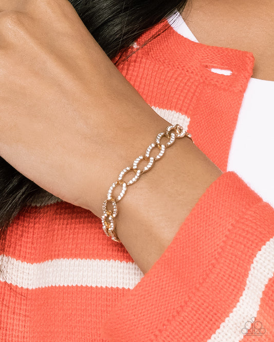 Freethinking Finish - Gold Curb Chain & White Rhinestone Paparazzi Adjustable Bracelet