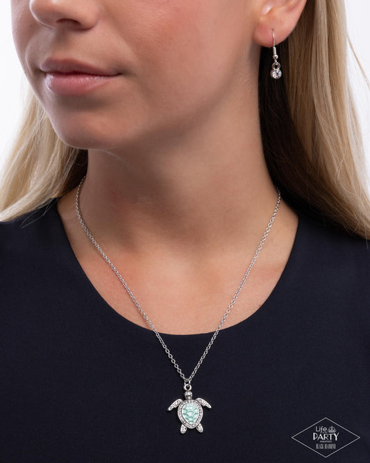 Turtle Tourist - Green Oversized Turtle Pendant Paparazzi Necklace & matching earrings