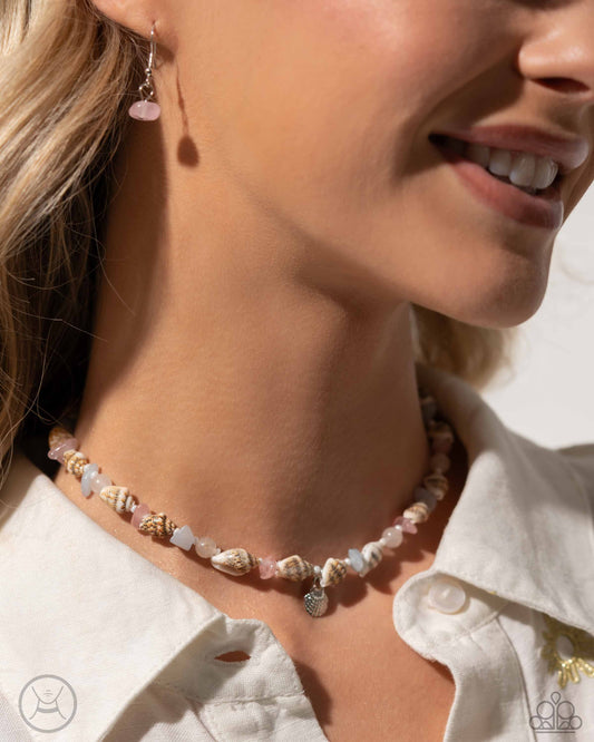 SAND-sational Season - Pink, Blue, White Stones/White Seashells Paparazzi Necklace & matching earrings