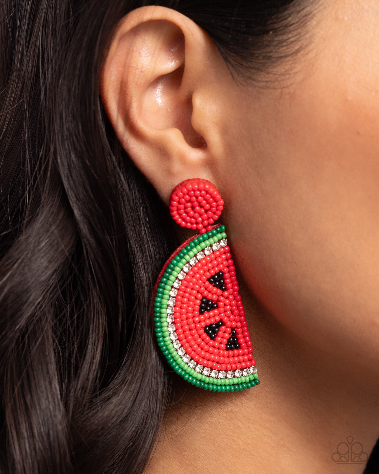 Watermelon Welcome - Red Seed Bead Watermelon Paparazzi Earrings