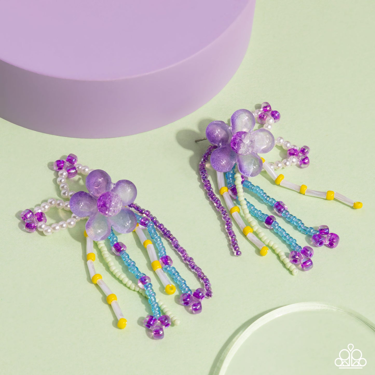 Japanese Blossoms - Purple Acrylic Flower & Multicolored Beaded Paparazzi Earrings