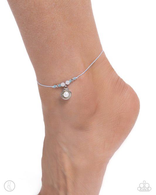 Oyster Overture - Blue Braided Cord/Silver & Blue Beads/Silver Oyster Shell Paparazzi Anklet
