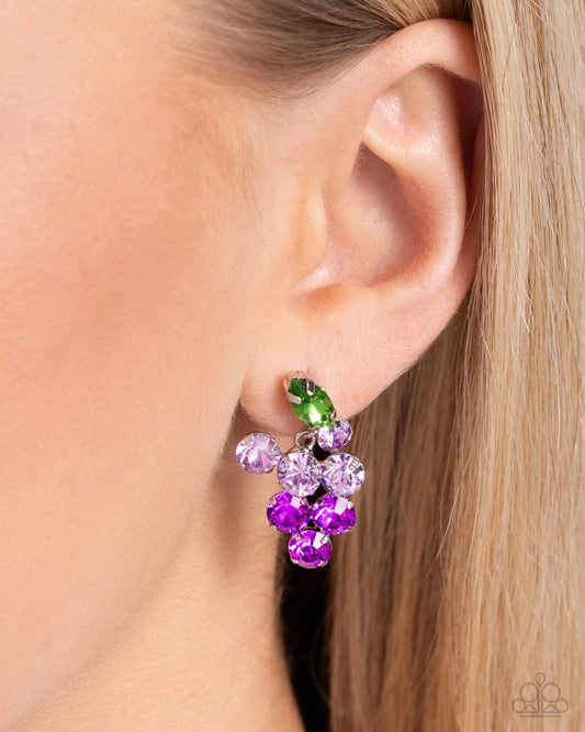 Grapevine Grace - Purple Rhinestone Grapes/Green Leaves Paparazzi Post Earrings