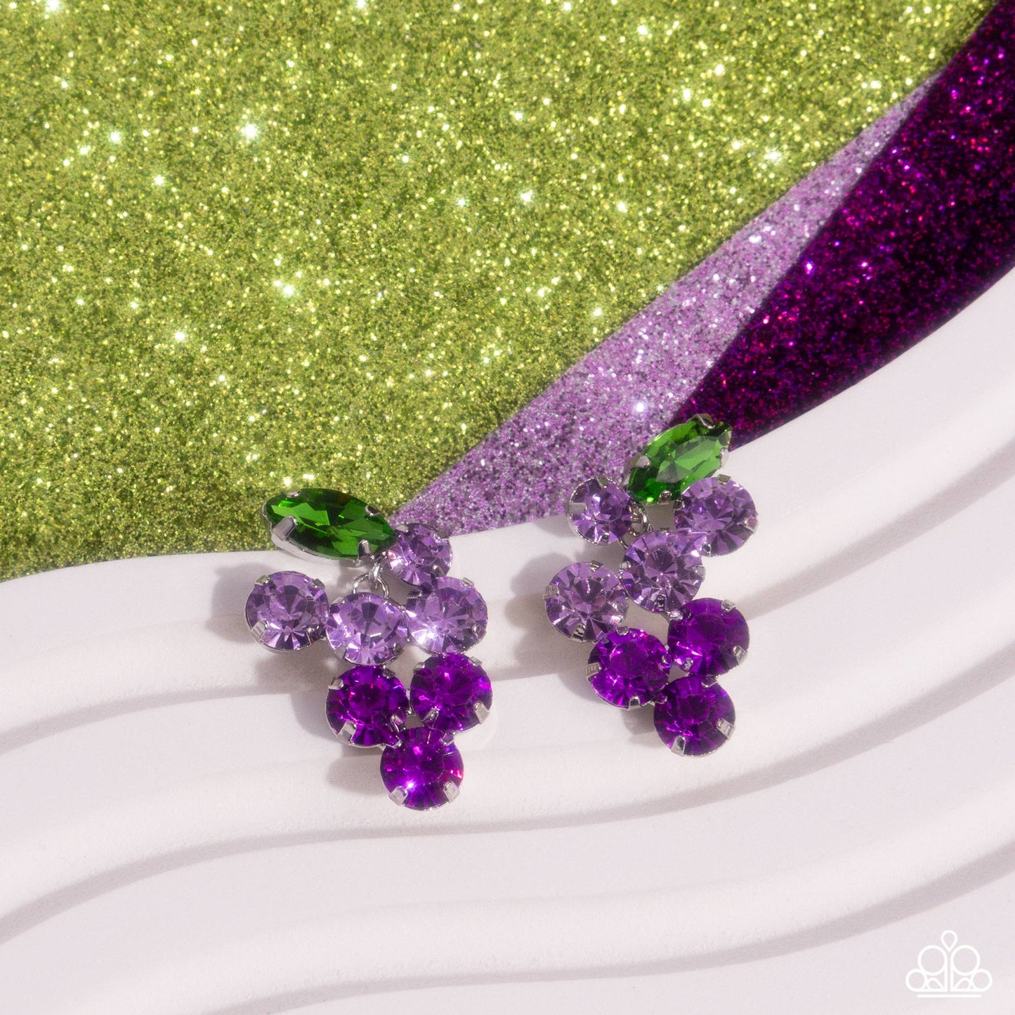 Grapevine Grace - Purple Rhinestone Grapes/Green Leaves Paparazzi Post Earrings