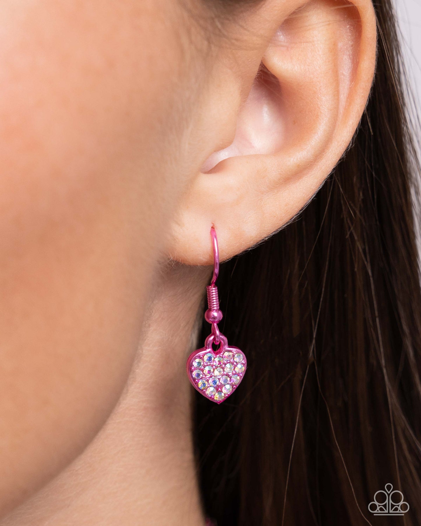 Homecoming Hearts - Pink Metallic Hearts/Iridescent Rhinestone Chain Paparazzi Necklace & matching earrings