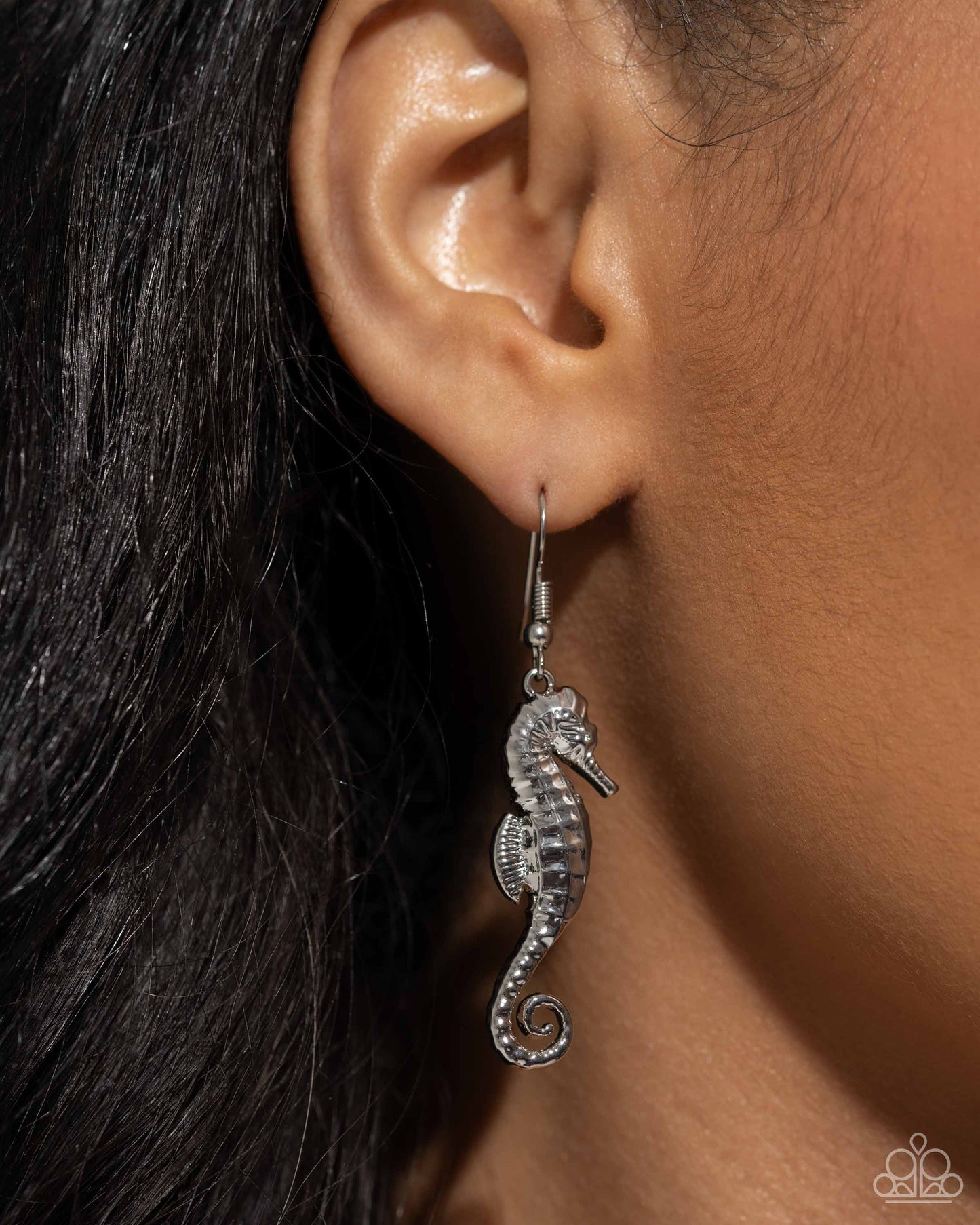 Seahorse Sheen - Silver Oversized Seahorse Paparazzi Earrings