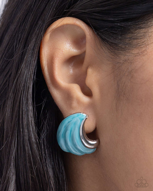 Whimsical Waves - Blue Pearlized Painted Ocean-Like Wave Paparazzi Earrings