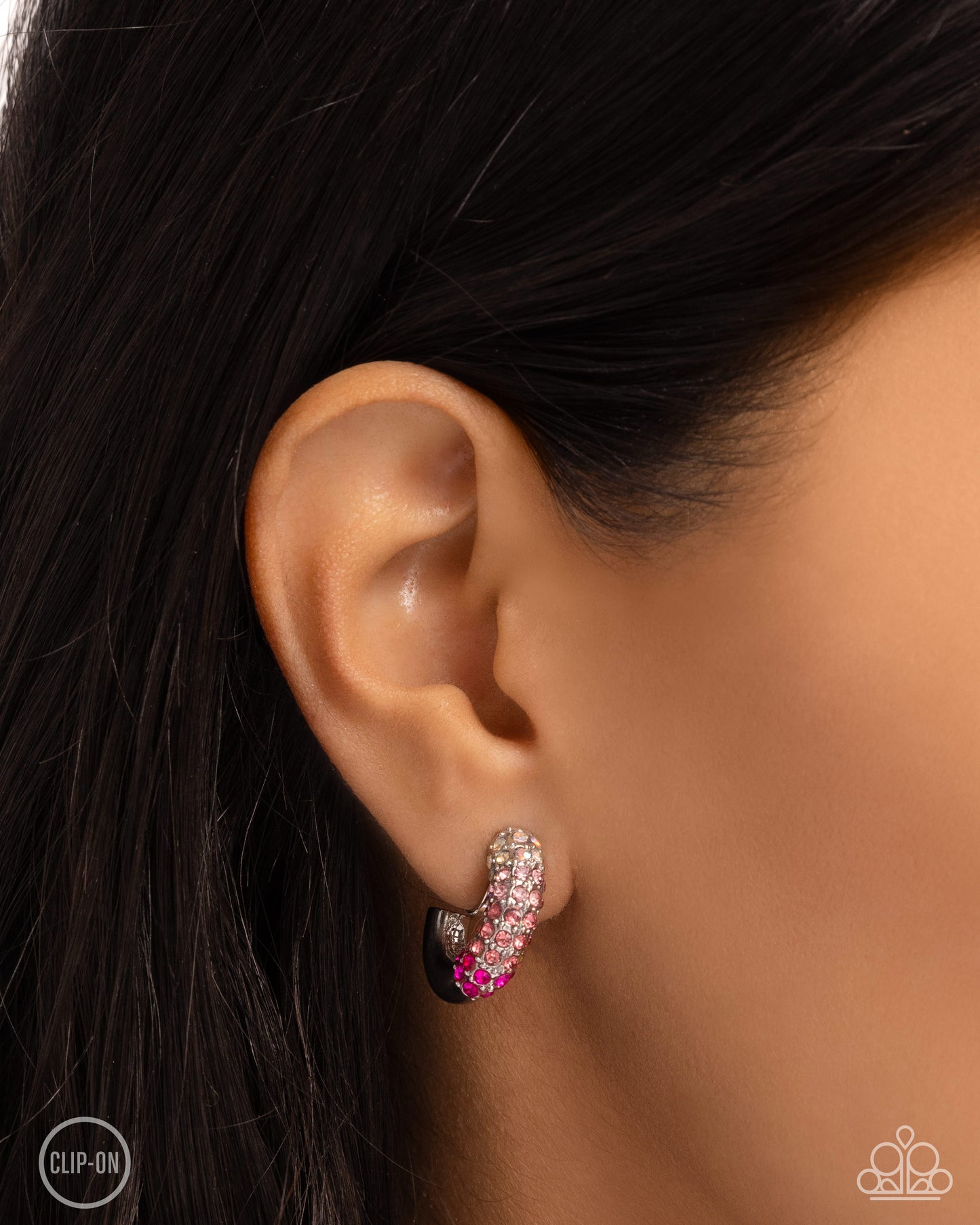 Ombré Observer - Pink Ombre Rhinestone Encrusted Hoop Paparazzi CLIP-ON Earrings