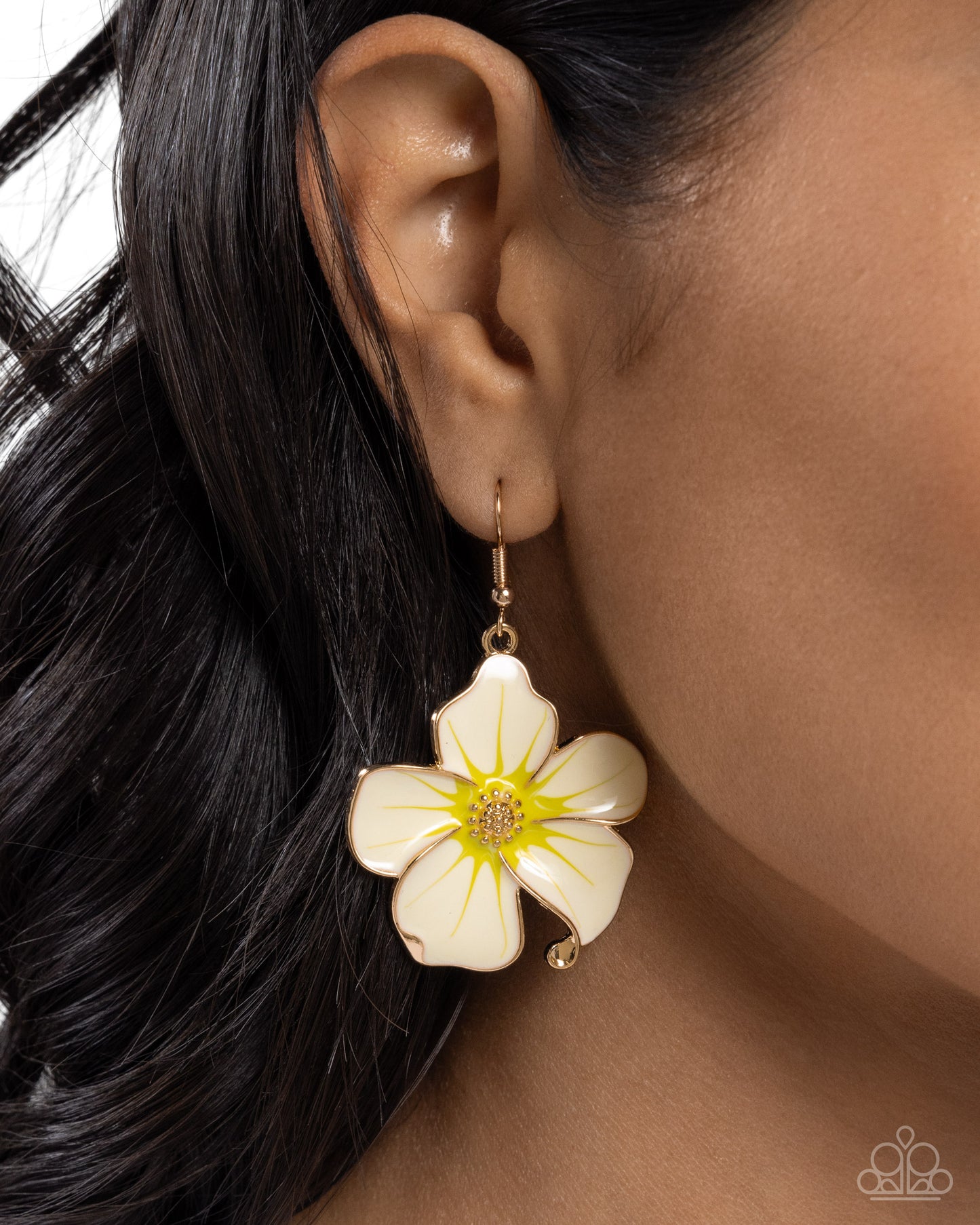 Floral Flavor - Gold Studded Center/Hawaiian-Inspired Cream Flower Paparazzi Earrings
