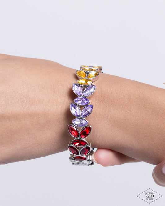 Gilded Gardens - Multicolored Rhinestones/Leafy Silver Frames Paparazzi Stretch Bracelet