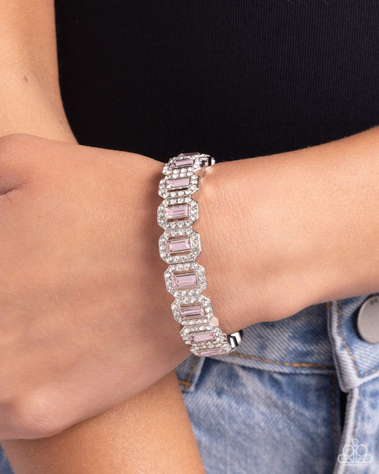 Gasp-Worthy Glitter - Pink Gems/Octagonal Silver Frames/White Gems Paparazzi Stretch Bracelet