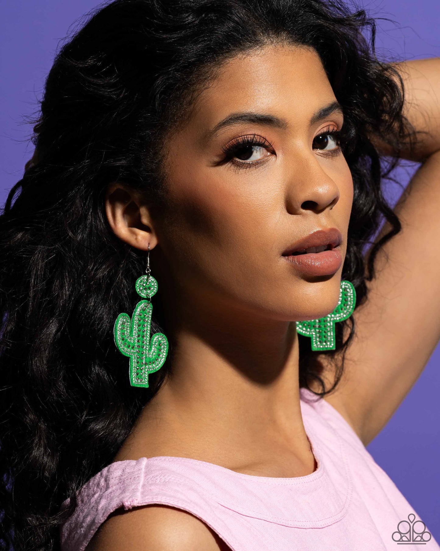 Cactus Cameo - Green Felt Cactus & Hematite Beading Paparazzi Earrings