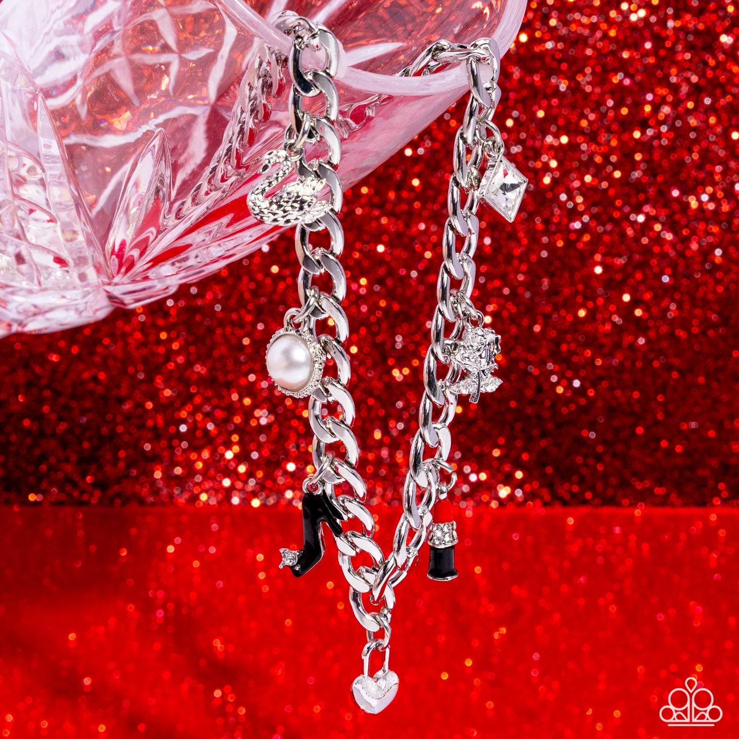 Shopaholic Slay - Red Lipstick, Heart Lock, High-Heel Shoe Charms Paparazzi Necklace & matching earrings